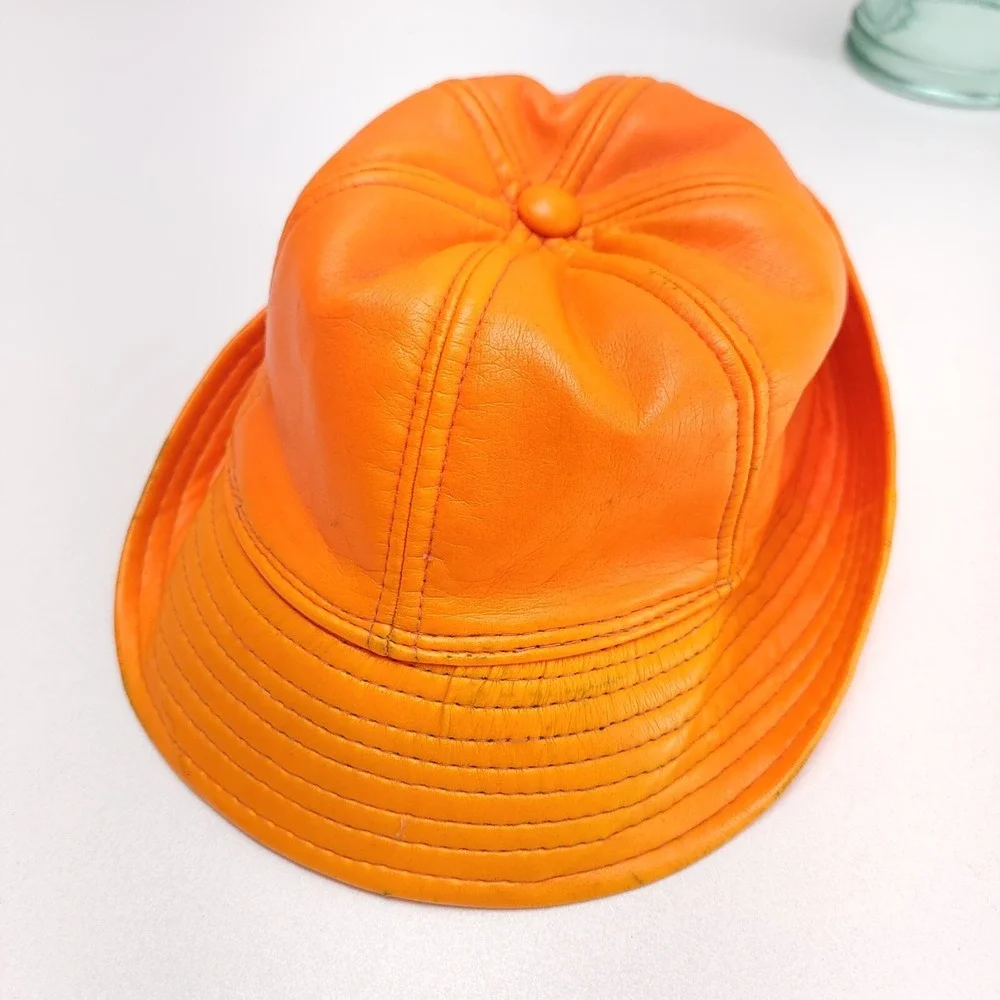 Vintage YA Small Jones Style Hunting Bucket‎ Hat Orange Vinal Faded
